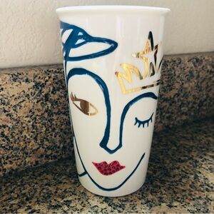 Starbucks 2016 Winking Siren Face Red Jeweled Lips Mug 12 Oz No Lid